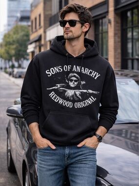 SONS OF ANARCHY Original Licensed 2014 Black Graphic Hoodie Black Sz M Biker fan